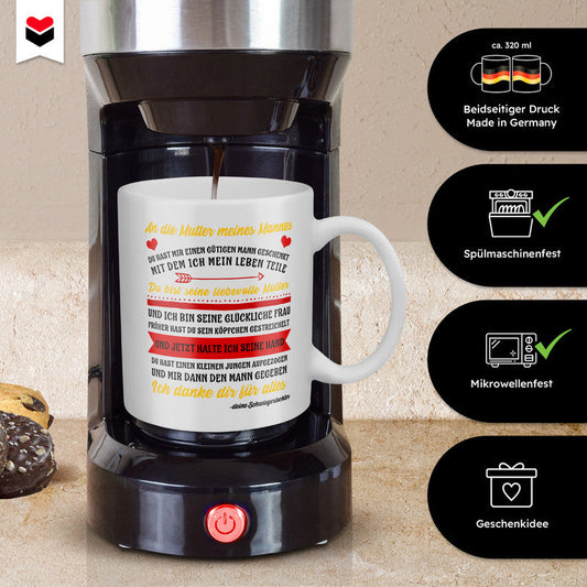 22Feels® Geschenk für Schwiegermutter von Schwiegertochter - Tasse mit Spruch: Du Hast Mir Einen Gütigen Mann Geschenkt (Weiss, 320ml)-Weisse Tasse 320ml-22Feels