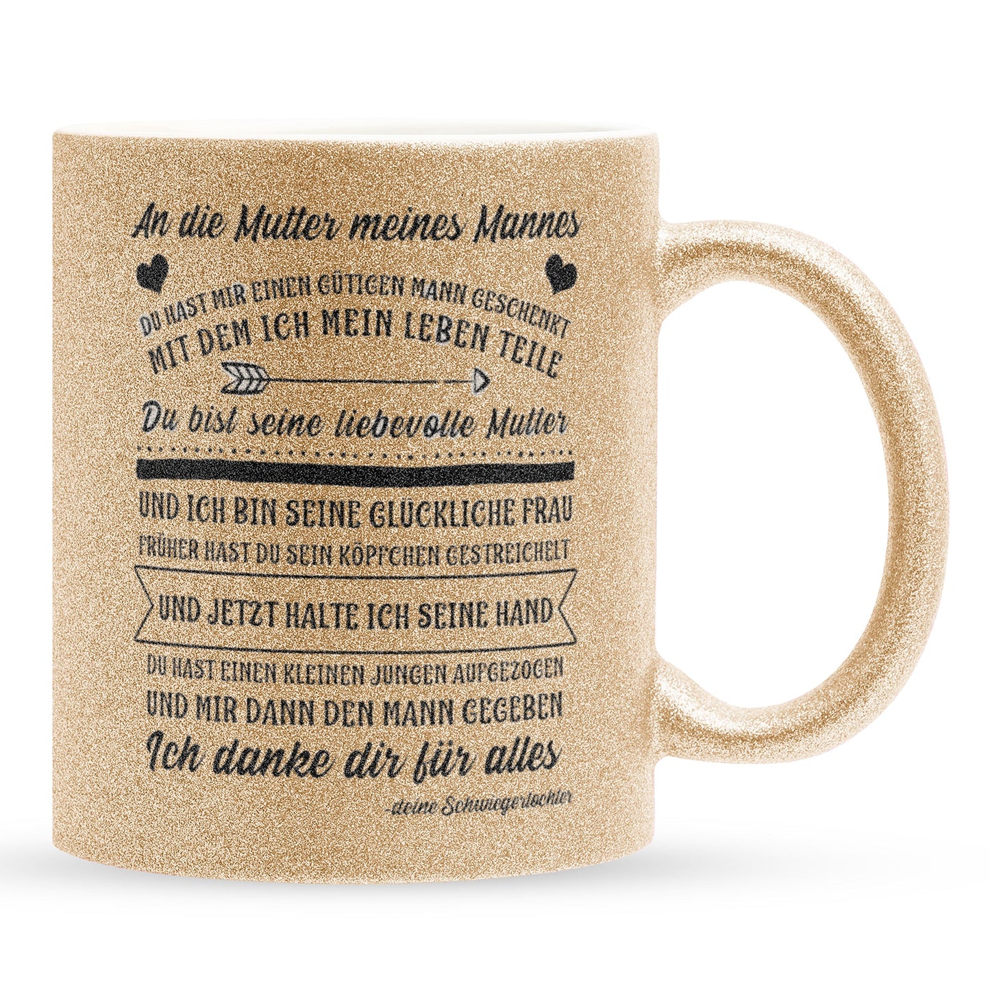 22Feels® Schwiegermutter Geschenk von Schwiegertochter bzw. Braut - Glitzertasse mit Spruch (Gold, 320ml)-Glitzertasse Gold 320ml-22Feels