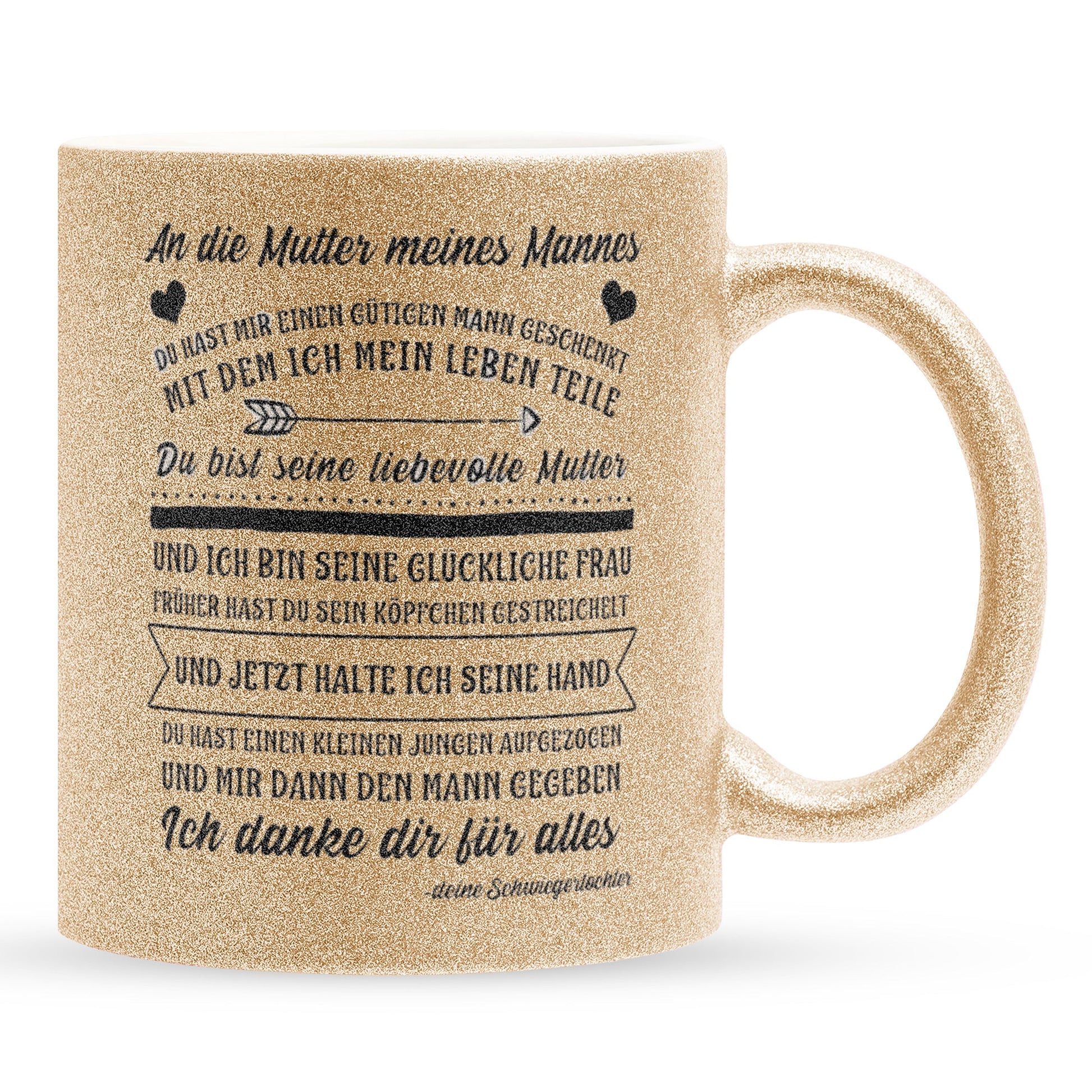22Feels® Schwiegermutter Geschenk von Schwiegertochter bzw. Braut - Glitzertasse mit Spruch (Gold, 320ml)-Glitzertasse Gold 320ml-22Feels