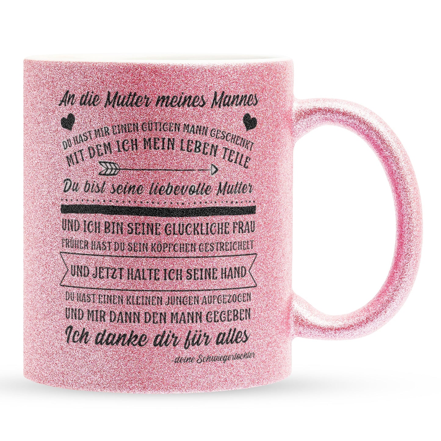 22Feels® Schwiegermutter Geschenk von Schwiegertochter bzw. Braut - Glitzertasse mit Spruch (Pink, 320ml)-Glitzertasse Pink 320ml-22Feels