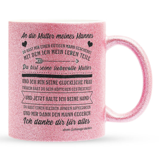 22Feels® Schwiegermutter Geschenk von Schwiegertochter bzw. Braut - Glitzertasse mit Spruch (Pink, 320ml)-Glitzertasse Pink 320ml-22Feels