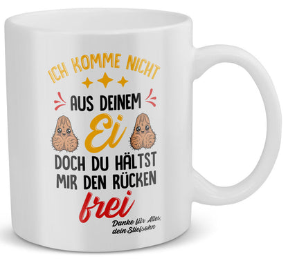 22Feels® Geschenk für Stiefvater von Stiefsohn - Tasse mit Spruch: Du Hältst Mir Den Rücken Frei (Weiss, 320ml)-Weisse Tasse 320ml-22Feels