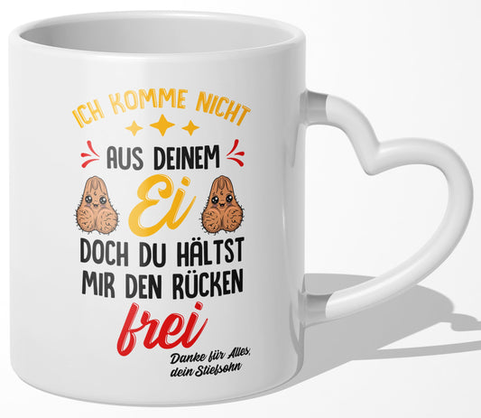 22Feels® Stiefvater Geschenk von Stiefsohn - Tasse mit Spruch: Nicht Aus Deinem Ei (Herzhenkel, Weiss, 320ml)-Tasse Weiss Herzhenkel 320ml-22Feels