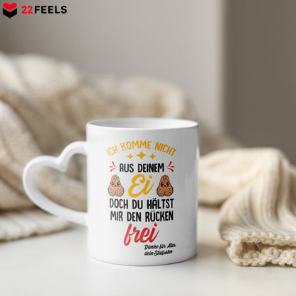 22Feels® Stiefvater Geschenk von Stiefsohn - Tasse mit Spruch: Nicht Aus Deinem Ei (Herzhenkel, Weiss, 320ml)-Tasse Weiss Herzhenkel 320ml-22Feels