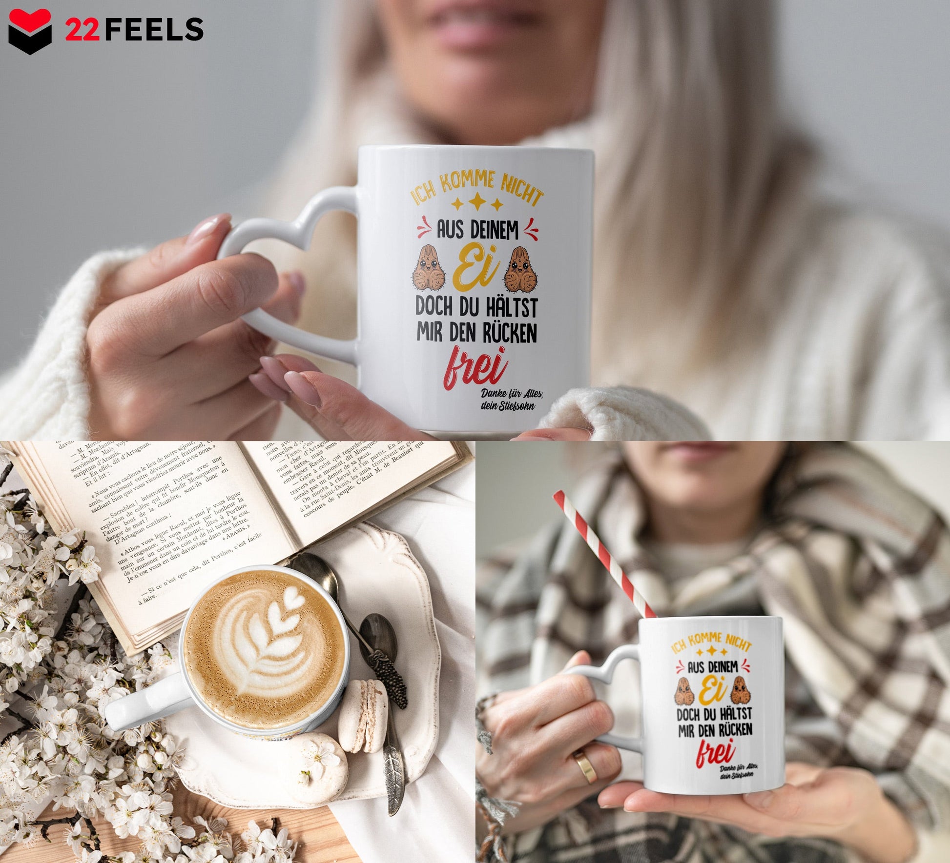 22Feels® Stiefvater Geschenk von Stiefsohn - Tasse mit Spruch: Nicht Aus Deinem Ei (Herzhenkel, Weiss, 320ml)-Tasse Weiss Herzhenkel 320ml-22Feels