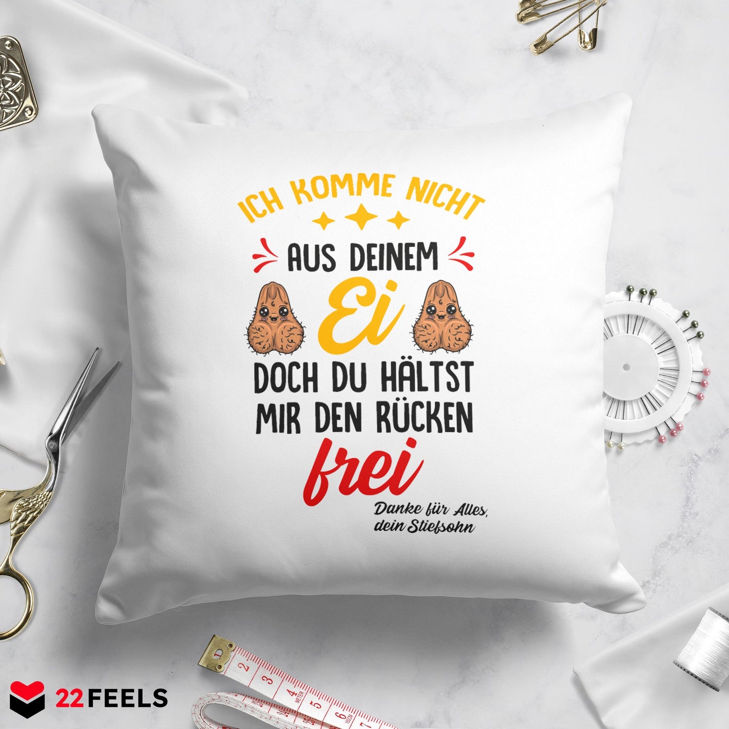22Feels® Stiefvater Geschenk von Stiefsohn - Kissen mit Spruch (Weiss 40x40cm)-Kissen Weiss 40x40-22Feels