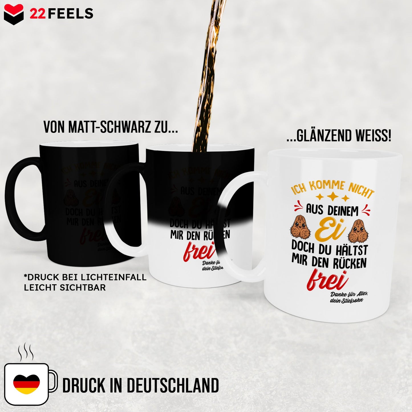 22Feels® Stiefvater Geschenk von Stiefsohn - Zaubertasse mit Spruch (Matt-Schwarz und Weiss, 320ml)-Farbwechsel Tasse Matt 320ml-22Feels