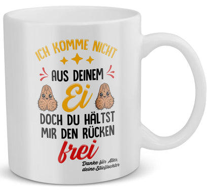 22Feels® Geschenk für Stiefvater von Stieftochter - Tasse mit Spruch: Du Hältst Mir Den Rücken Frei (Weiss, 320ml)-Weisse Tasse 320ml-22Feels