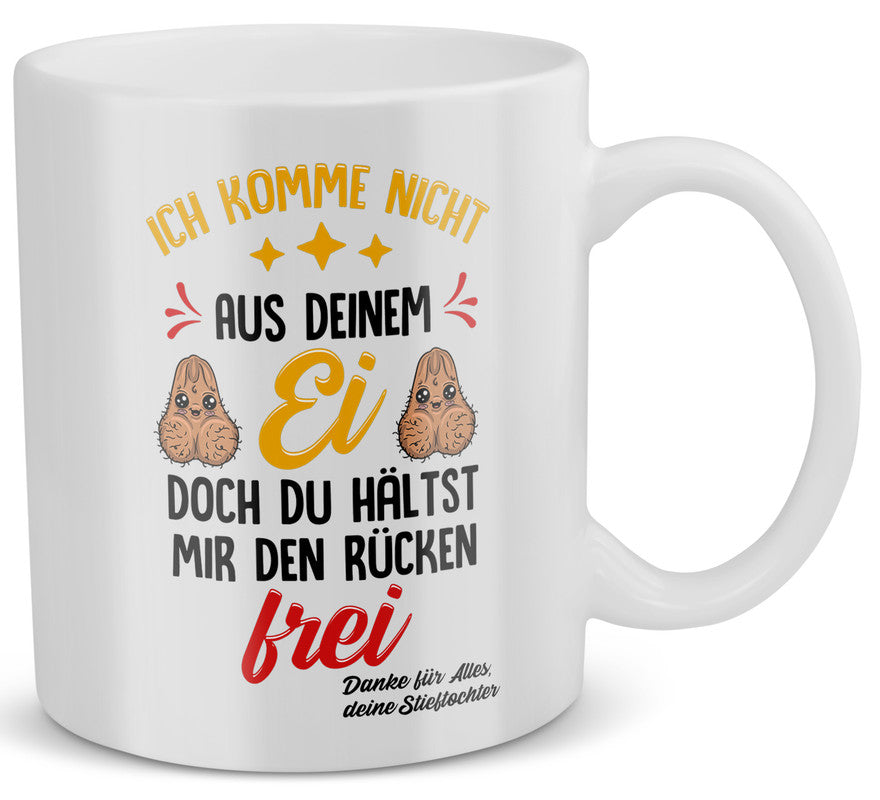 22Feels® Geschenk für Stiefvater von Stieftochter - Tasse mit Spruch: Du Hältst Mir Den Rücken Frei (Weiss, 320ml)-Weisse Tasse 320ml-22Feels