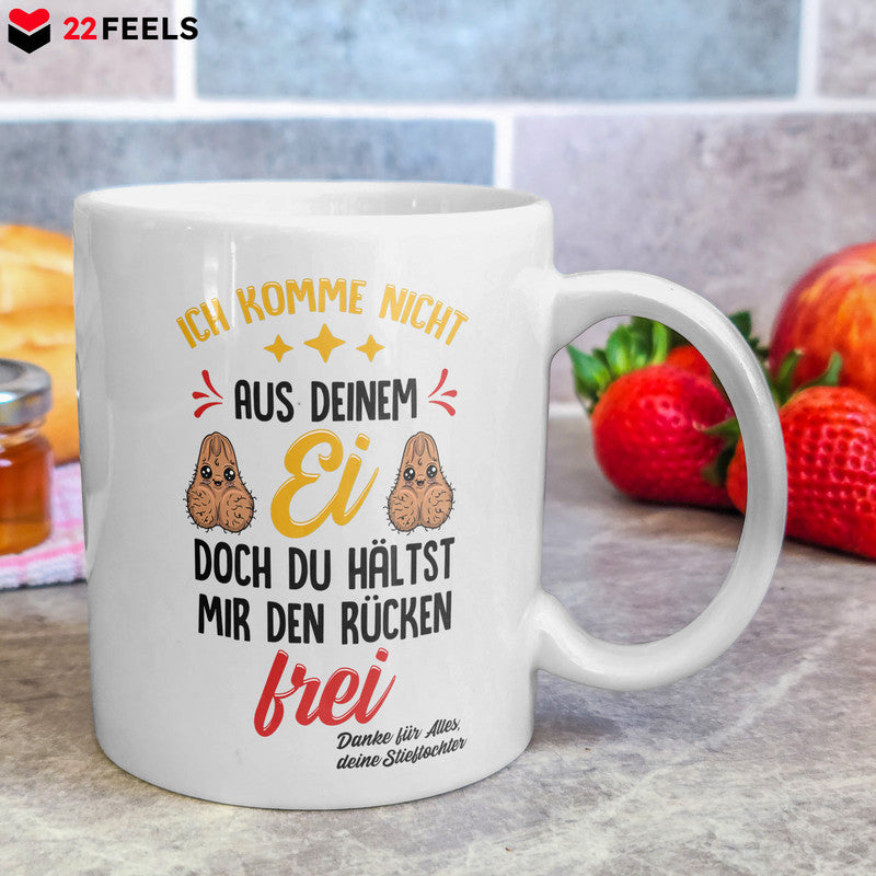 22Feels® Geschenk für Stiefvater von Stieftochter - Tasse mit Spruch: Du Hältst Mir Den Rücken Frei (Weiss, 320ml)-Weisse Tasse 320ml-22Feels
