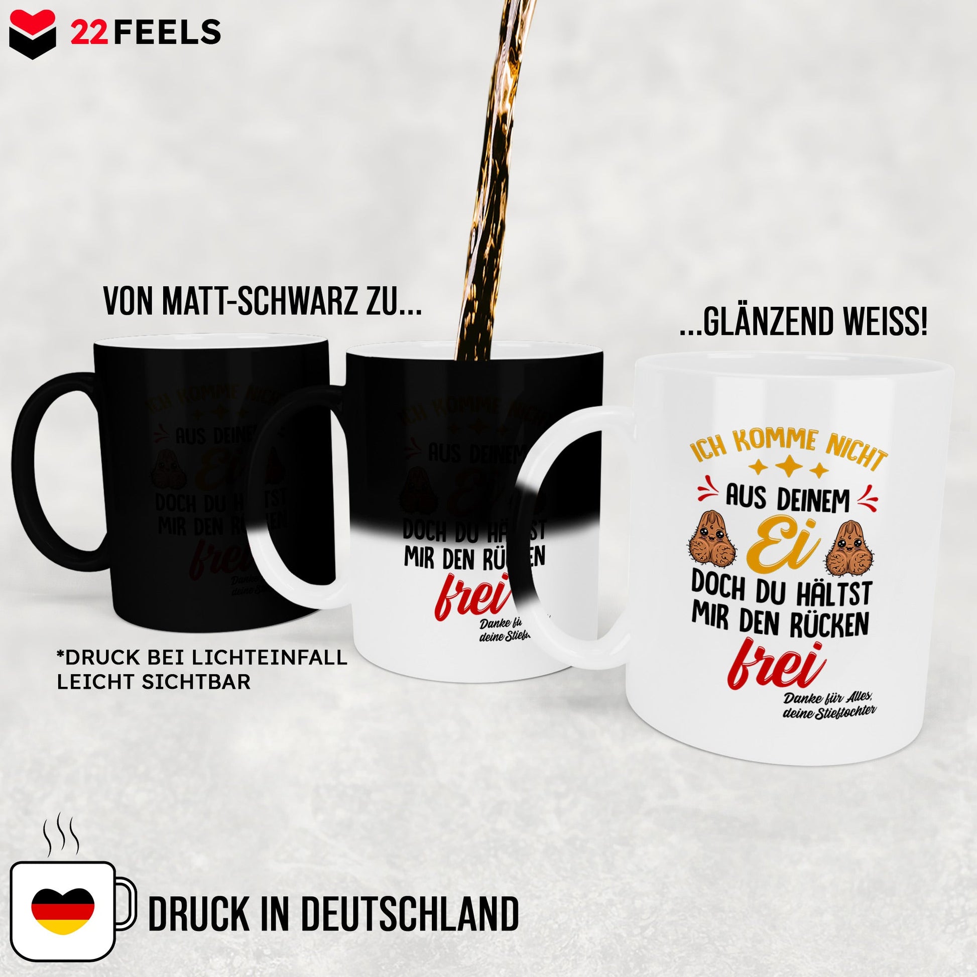 22Feels® Stiefvater Geschenk von Stieftochter - Zaubertasse mit Spruch (Matt-Schwarz und Weiss, 320ml)-Farbwechsel Tasse Matt 320ml-22Feels