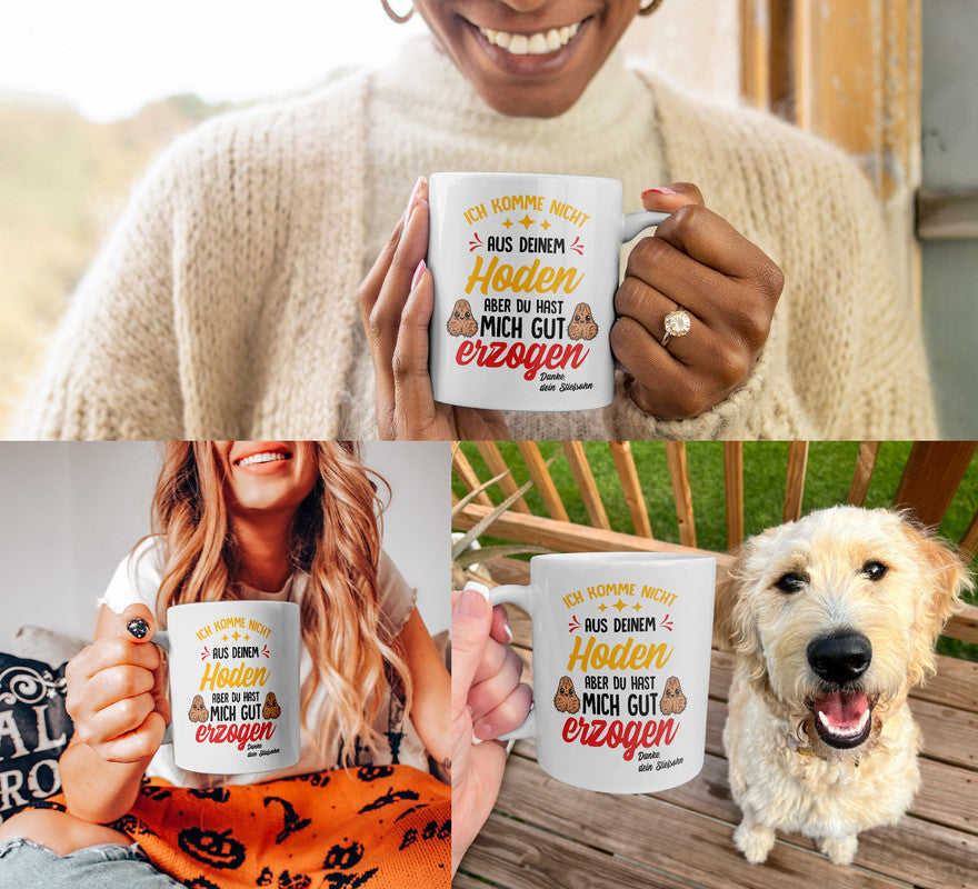 22Feels® Geschenk für Stiefvater von Stiefsohn - Tasse mit Spruch: Du Hast Mich Gut Erzogen (Weiss, 320ml)-Weisse Tasse 320ml-22Feels