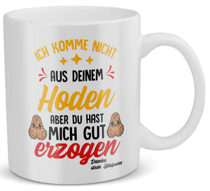 22Feels® Geschenk für Stiefvater von Stiefsohn - Tasse mit Spruch: Du Hast Mich Gut Erzogen (Weiss, 320ml)-Weisse Tasse 320ml-22Feels