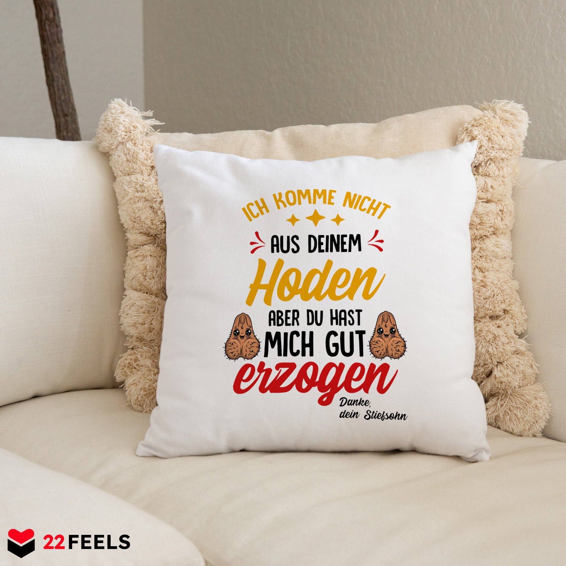 22Feels® Stiefvater Geschenk von Stiefsohn - Kissen mit Spruch (Weiss 40x40cm)-Kissen Weiss 40x40-22Feels
