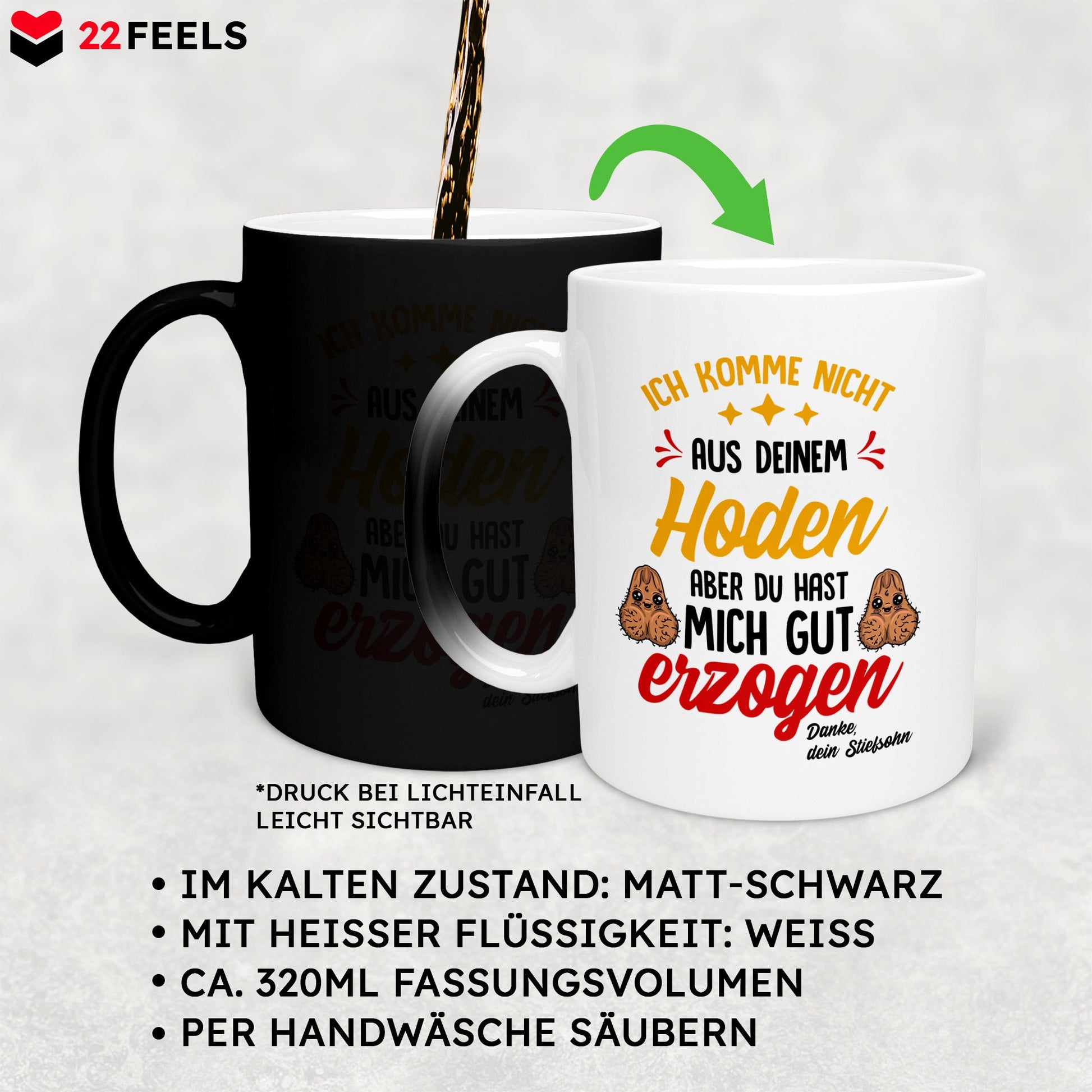 22Feels® Stiefvater Geschenk von Stiefsohn - Zaubertasse mit Spruch (Matt-Schwarz und Weiss, 320ml)-Farbwechsel Tasse Matt 320ml-22Feels