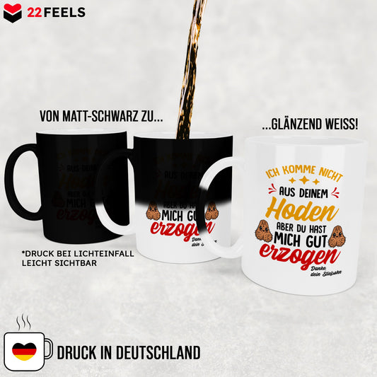22Feels® Stiefvater Geschenk von Stiefsohn - Zaubertasse mit Spruch (Matt-Schwarz und Weiss, 320ml)-Farbwechsel Tasse Matt 320ml-22Feels