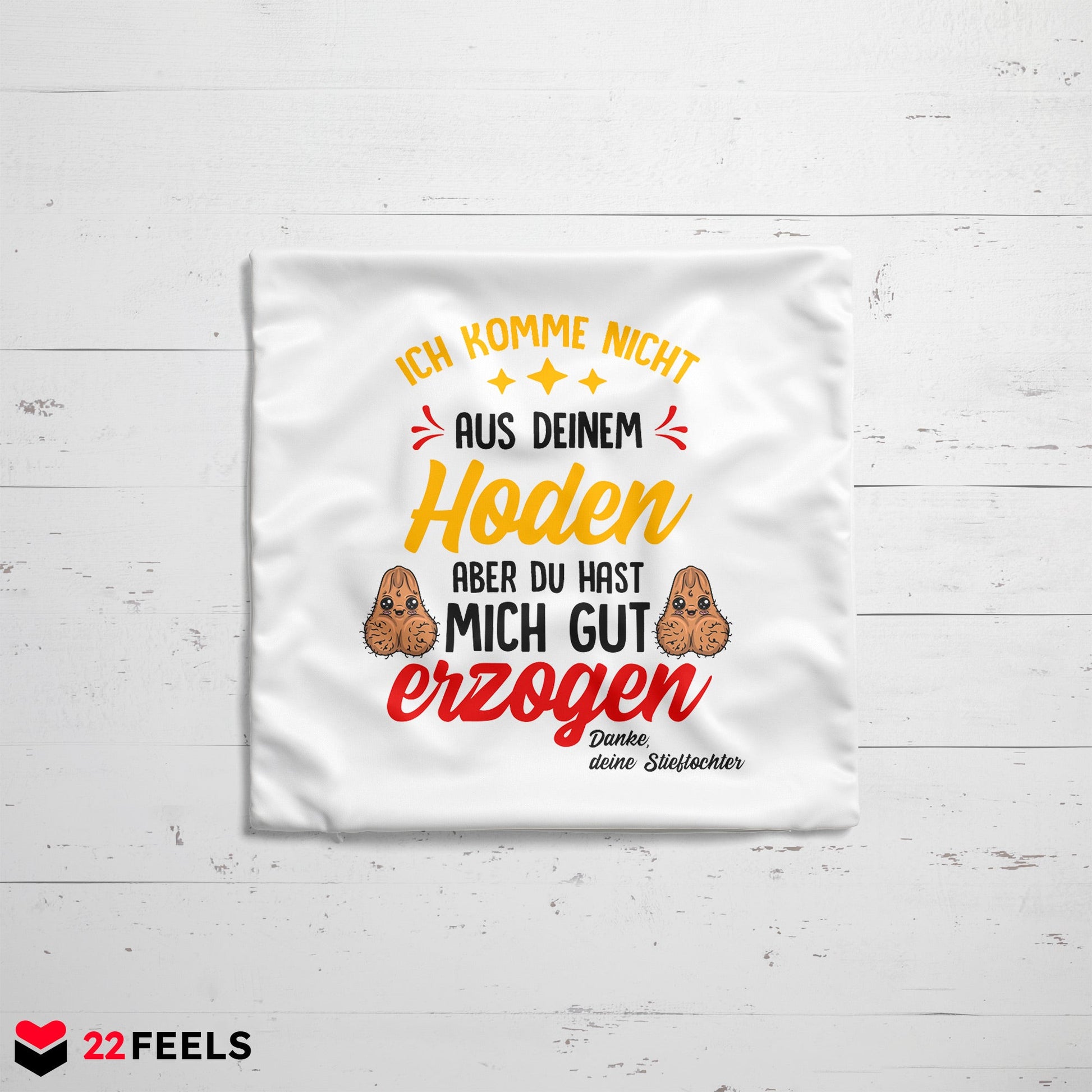 22Feels® Stiefvater Geschenk von Stieftochter - Kissen mit Spruch (Weiss 40x40cm)-Kissen Weiss 40x40-22Feels