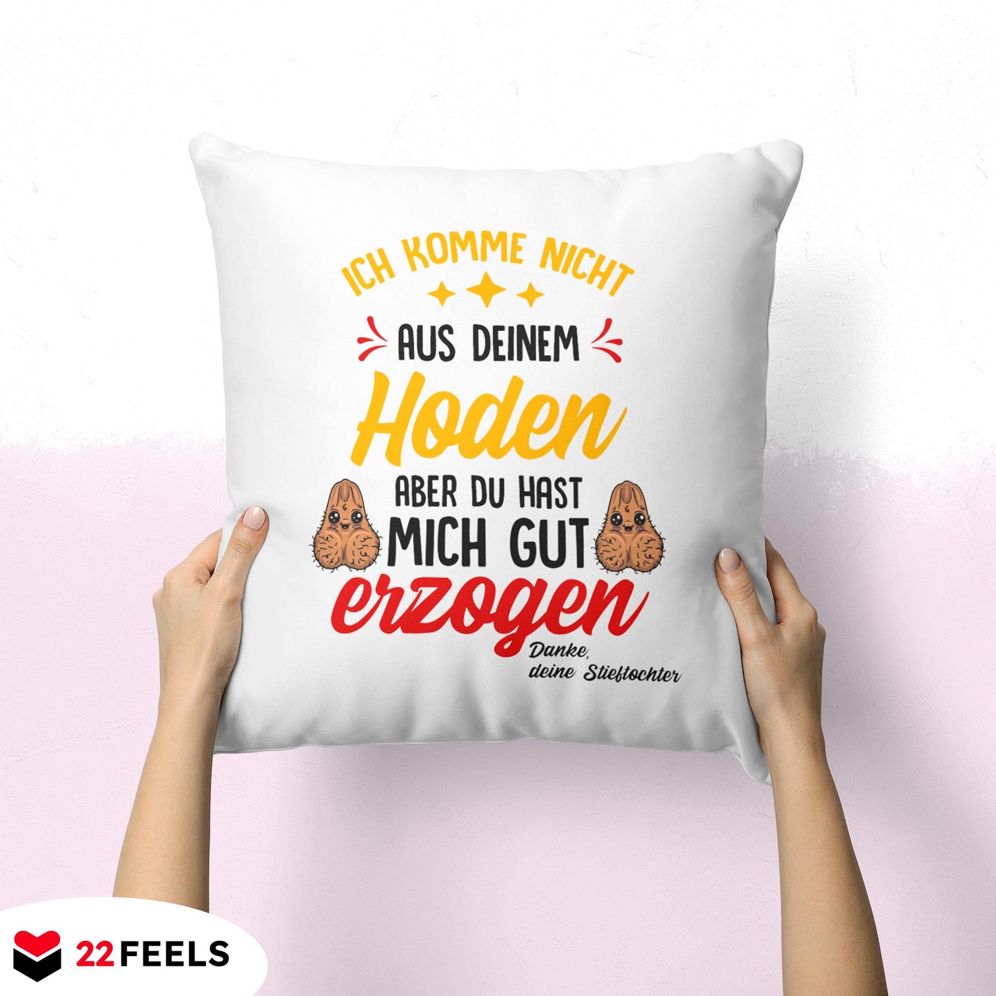 22Feels® Stiefvater Geschenk von Stieftochter - Kissen mit Spruch (Weiss 40x40cm)-Kissen Weiss 40x40-22Feels