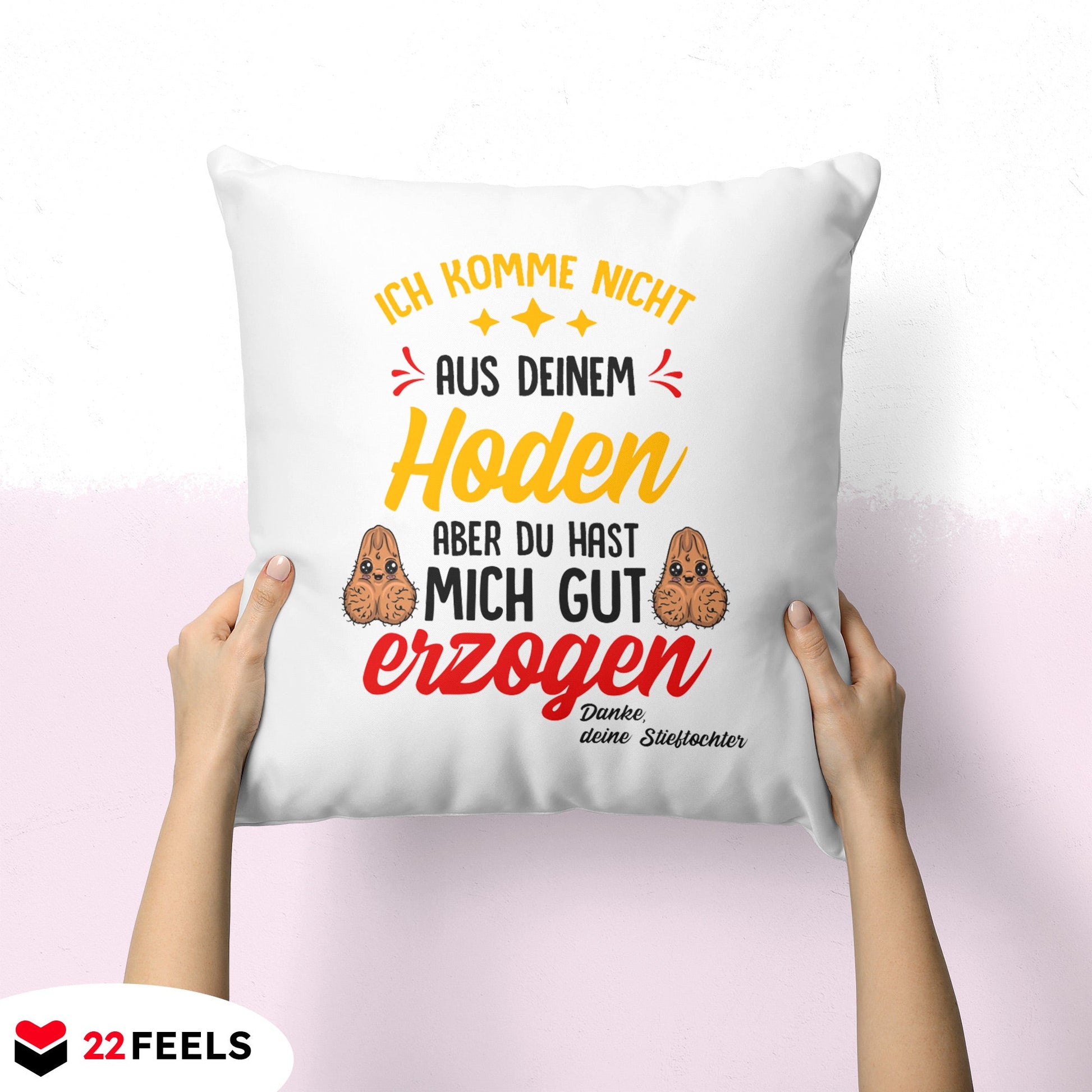 22Feels® Stiefvater Geschenk von Stieftochter - Kissen mit Spruch (Weiss 40x40cm)-Kissen Weiss 40x40-22Feels