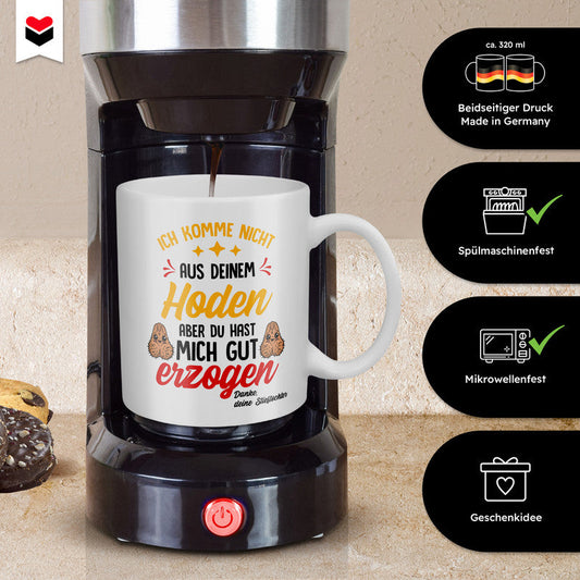 22Feels® Geschenk für Stiefvater von Stieftochter - Tasse mit Spruch: Du Hast Mich Gut Erzogen (Weiss, 320ml)-Weisse Tasse 320ml-22Feels