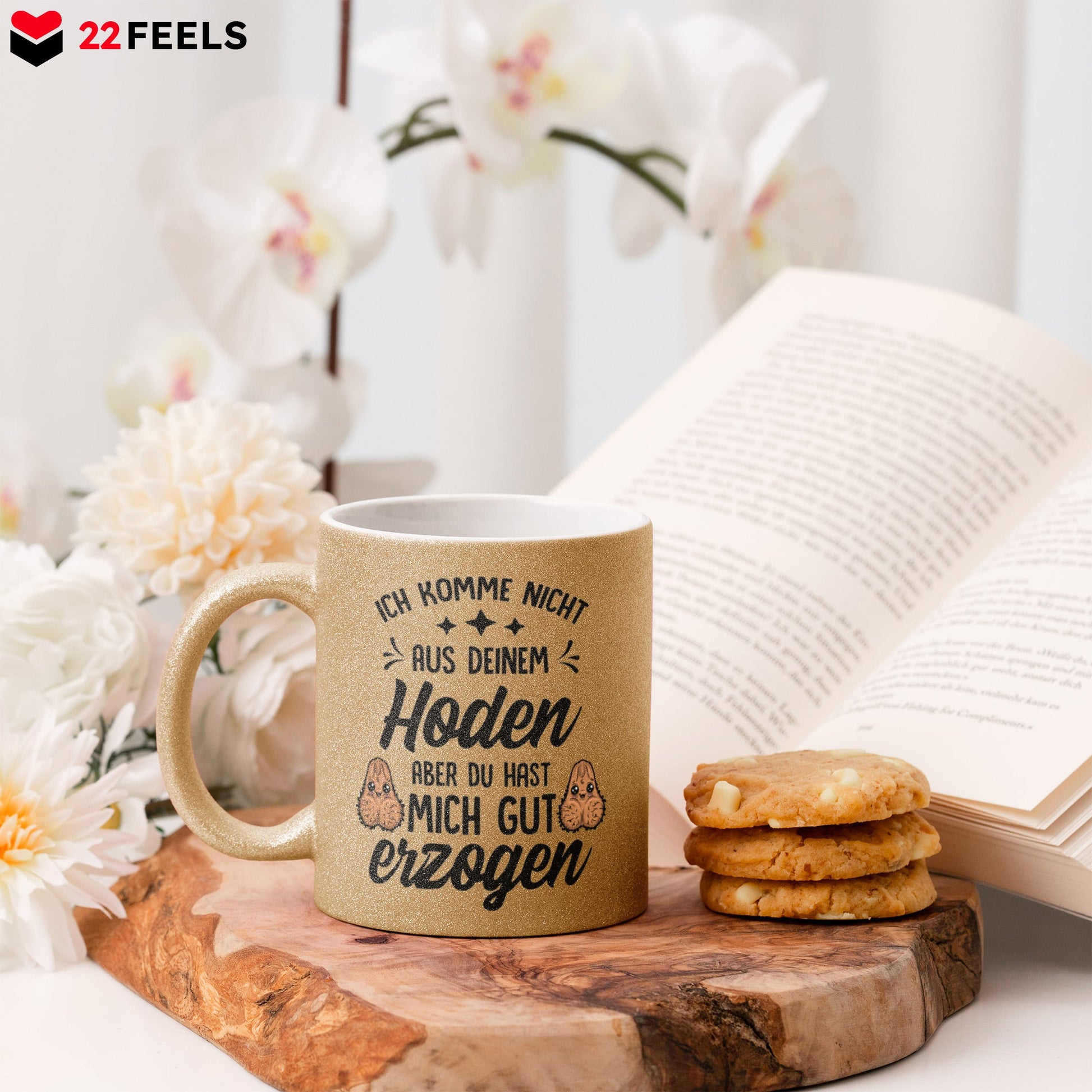 22Feels® Stiefvater Geschenk - Glitzertasse mit Spruch (Gold, 320ml)-Glitzertasse Gold 320ml-22Feels