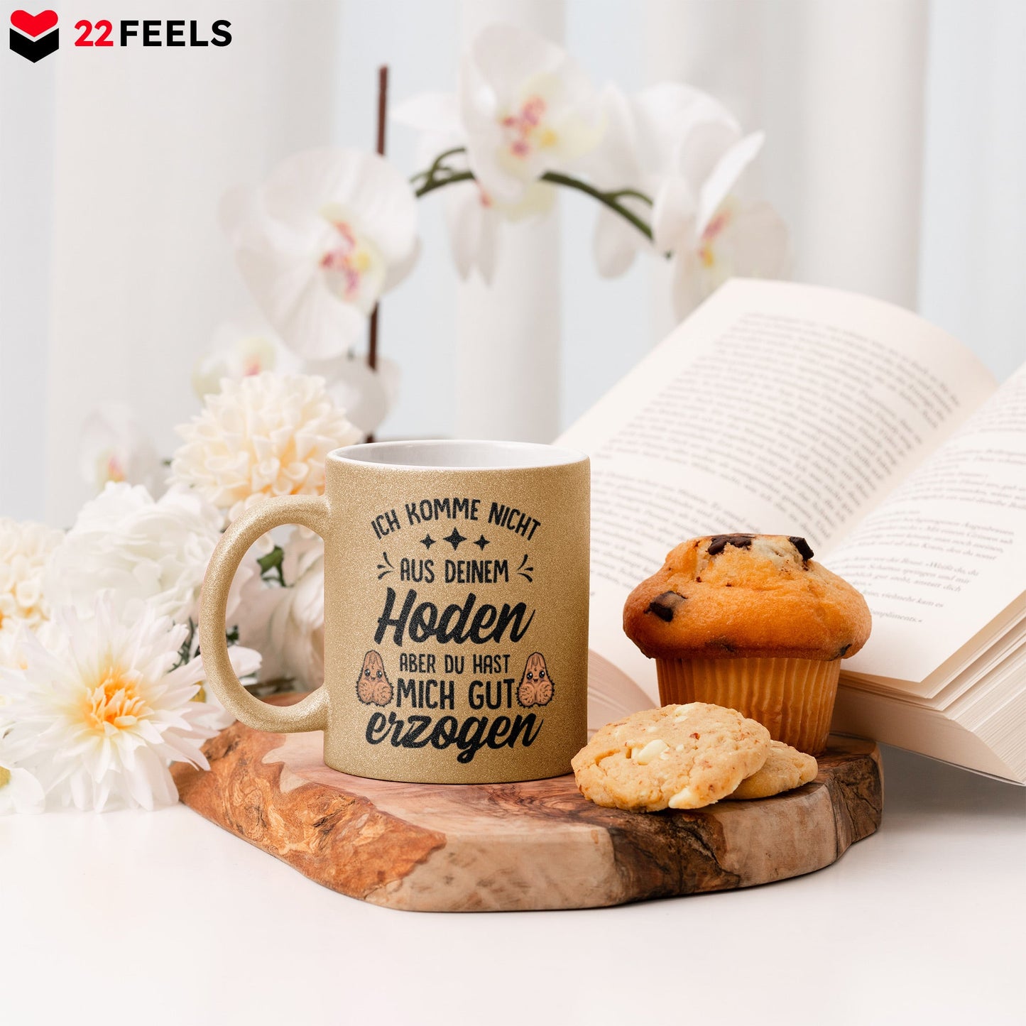 22Feels® Stiefvater Geschenk - Glitzertasse mit Spruch (Gold, 320ml)-Glitzertasse Gold 320ml-22Feels