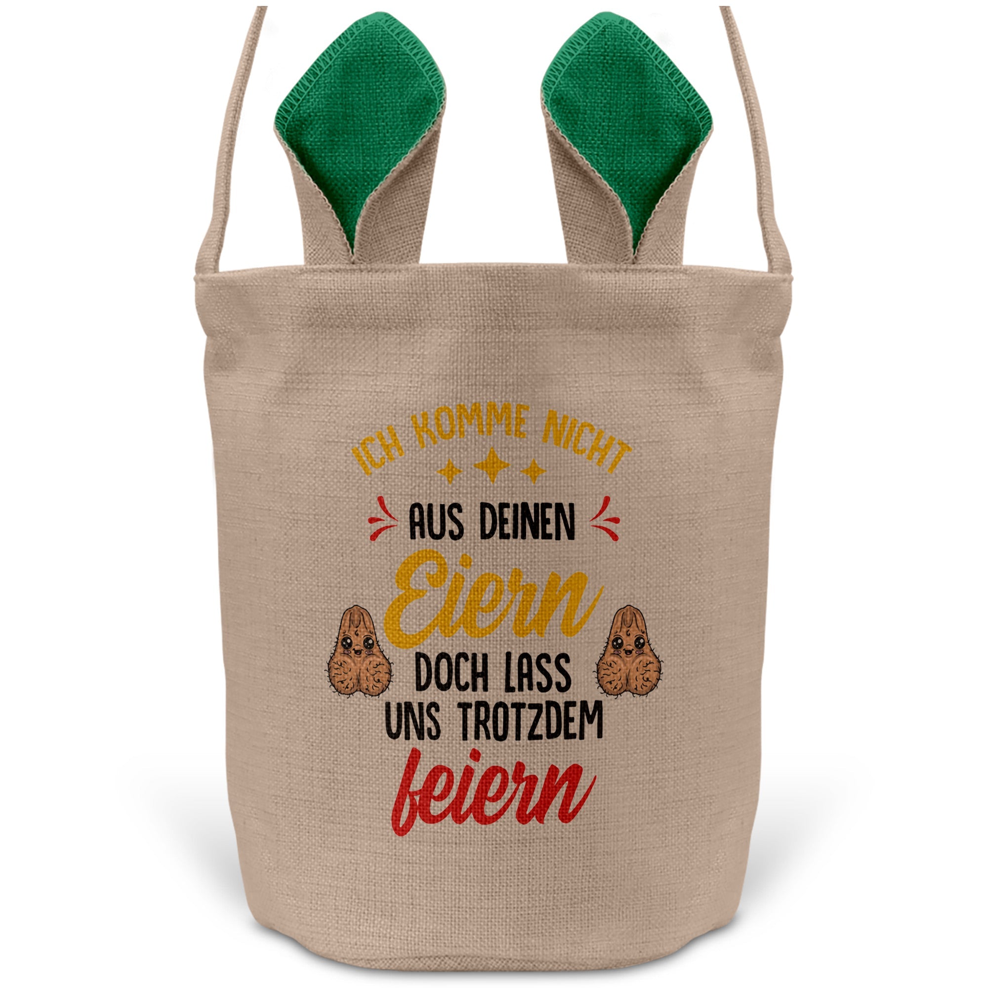22Feels® Stiefpapa Stiefvater Osterkorb mit Henkel Ostergeschenk Tragetasche Ostern Deko Osternest Körbchen Hasenohren (Beige/Grün)-Ostern Tragetasche-22Feels