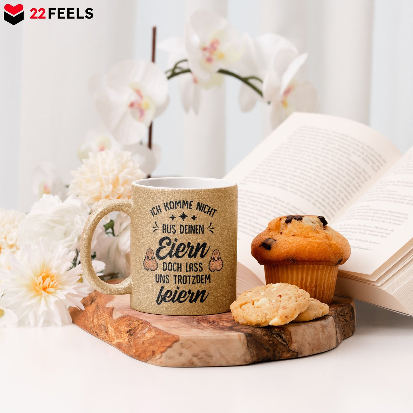 22Feels® Stiefvater Geschenk - Glitzertasse mit Spruch (Gold, 320ml)-Glitzertasse Gold 320ml-22Feels