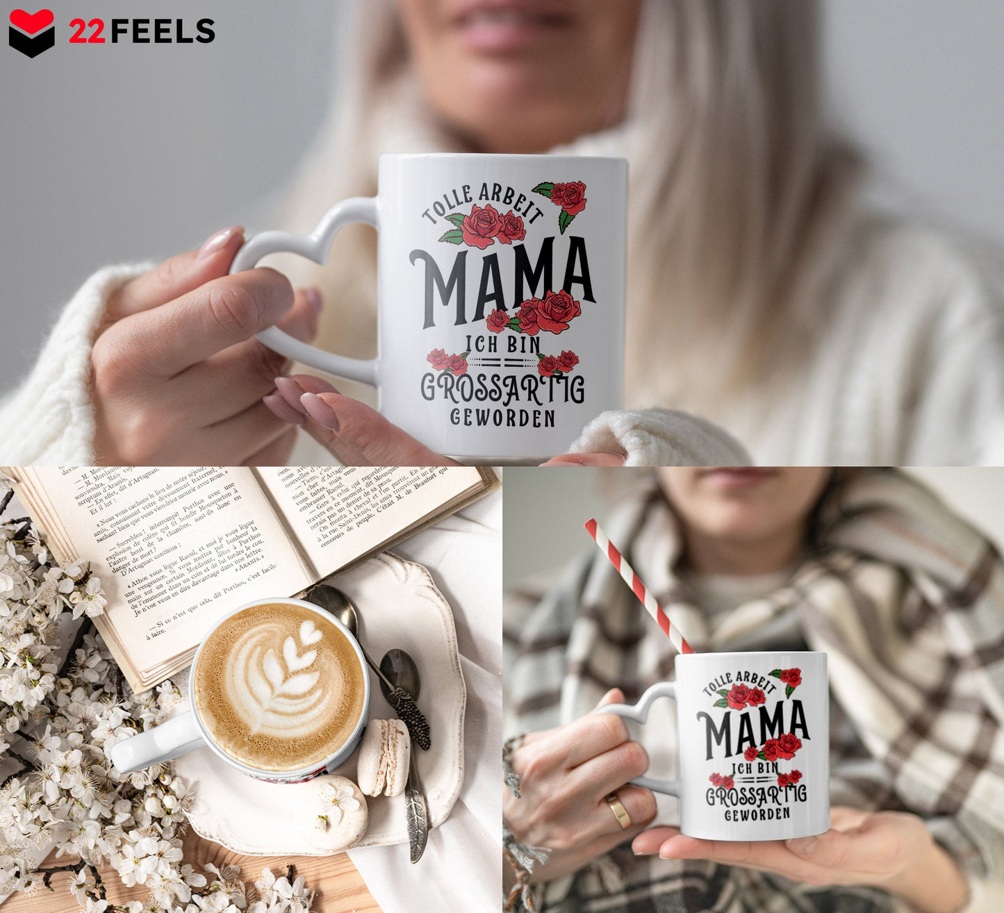 22Feels® Mama Geschenk - Tasse mit Spruch (Herzhenkel, Weiss, 320ml)-Tasse Weiss Herzhenkel 320ml-22Feels