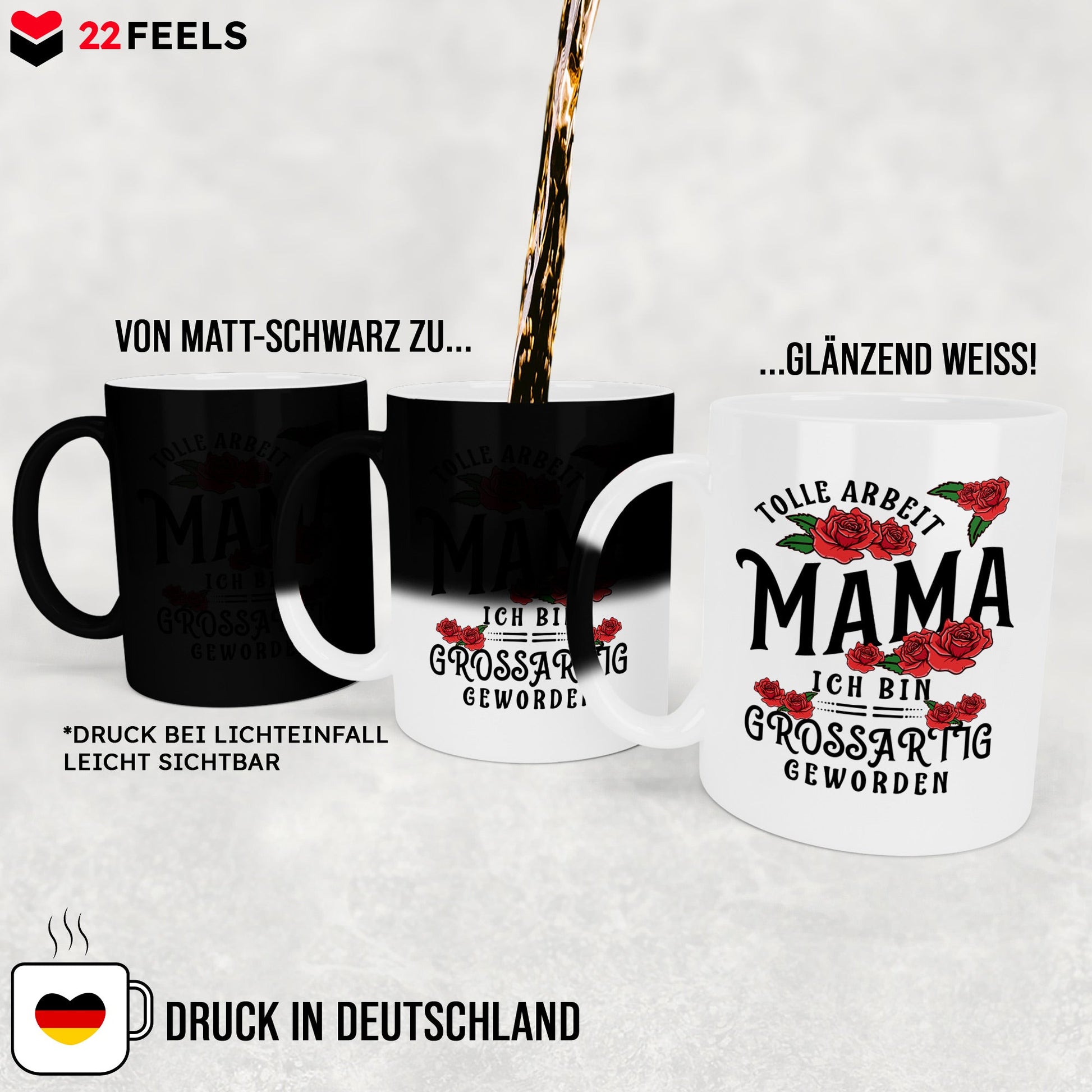 22Feels® Mama Geschenk - Zaubertasse mit Spruch (Matt-Schwarz und Weiss, 320ml)-Farbwechsel Tasse Matt 320ml-22Feels