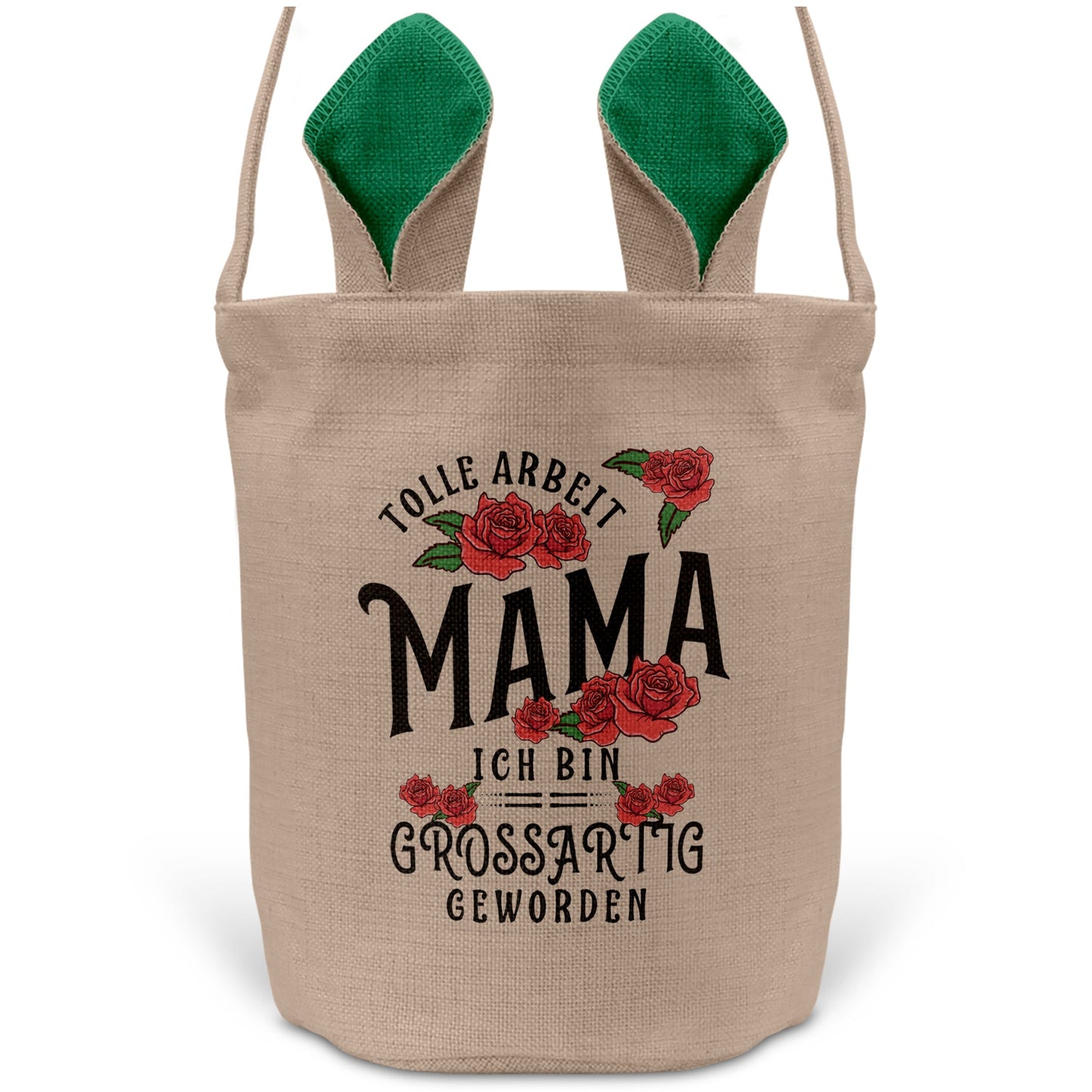 22Feels® Mama Osterkorb Mutter mit Henkel Ostergeschenk Tragetasche Ostern Deko Osternest Körbchen Hasenohren (Beige/Grün)-Ostern Tragetasche-22Feels
