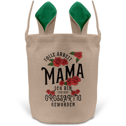 22Feels® Mama Osterkorb Mutter mit Henkel Ostergeschenk Tragetasche Ostern Deko Osternest Körbchen Hasenohren (Beige/Grün)-Ostern Tragetasche-22Feels