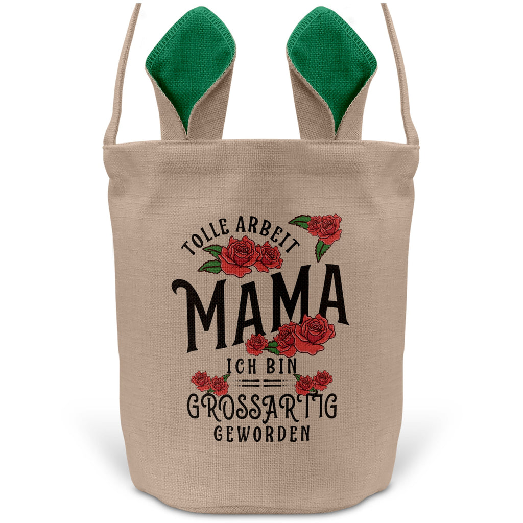 22Feels® Mama Osterkorb Mutter mit Henkel Ostergeschenk Tragetasche Ostern Deko Osternest Körbchen Hasenohren (Beige/Grün)-Ostern Tragetasche-22Feels