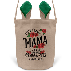 22Feels® Mama Osterkorb Mutter mit Henkel Ostergeschenk Tragetasche Ostern Deko Osternest Körbchen Hasenohren (Beige/Grün)-Ostern Tragetasche-22Feels