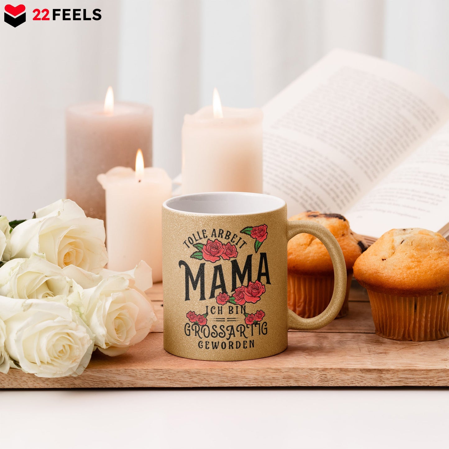 22Feels® Mama Geschenk - Glitzertasse mit Spruch (Gold, 320ml)-Glitzertasse Gold 320ml-22Feels