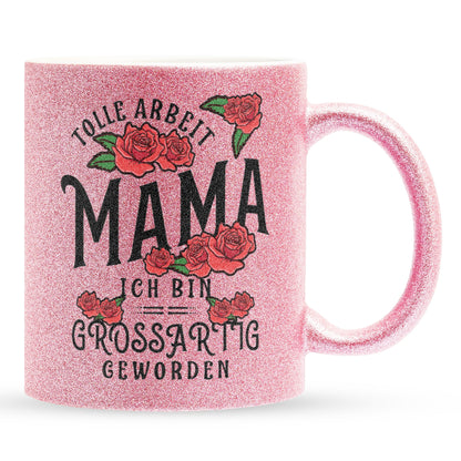 22Feels® Mama Geschenk - Glitzertasse mit Spruch (Pink, 320ml)-Glitzertasse Pink 320ml-22Feels