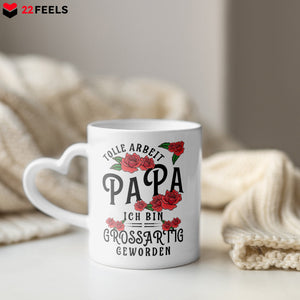22Feels® Geschenk für Papas - Tasse mit Spruch: Tolle Arbeit (Herzhenkel, Weiss, 320ml)-Tasse Weiss Herzhenkel 320ml-22Feels