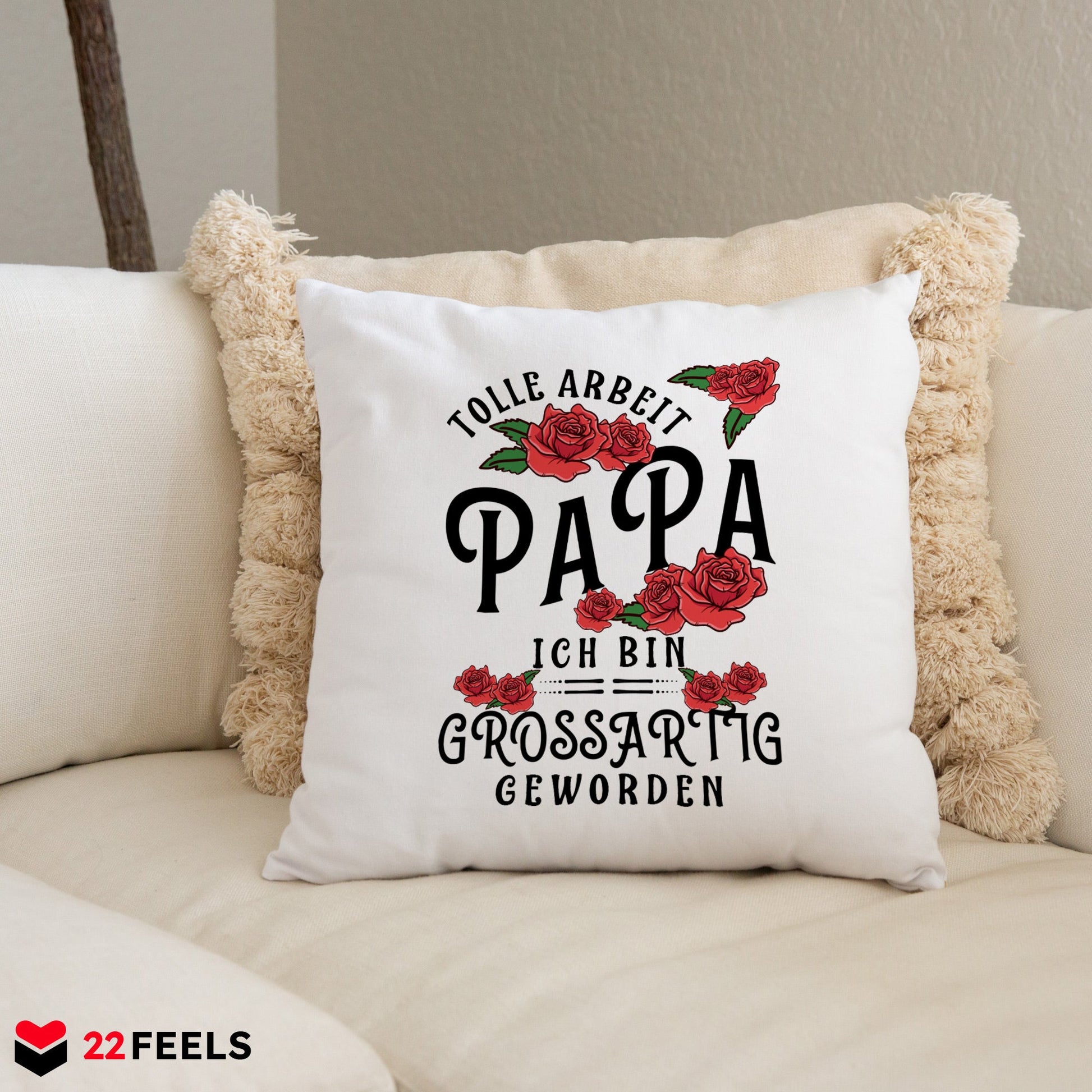 22Feels® Papa Geschenk - Kissen mit Spruch (Weiss 40x40cm)-Kissen Weiss 40x40-22Feels