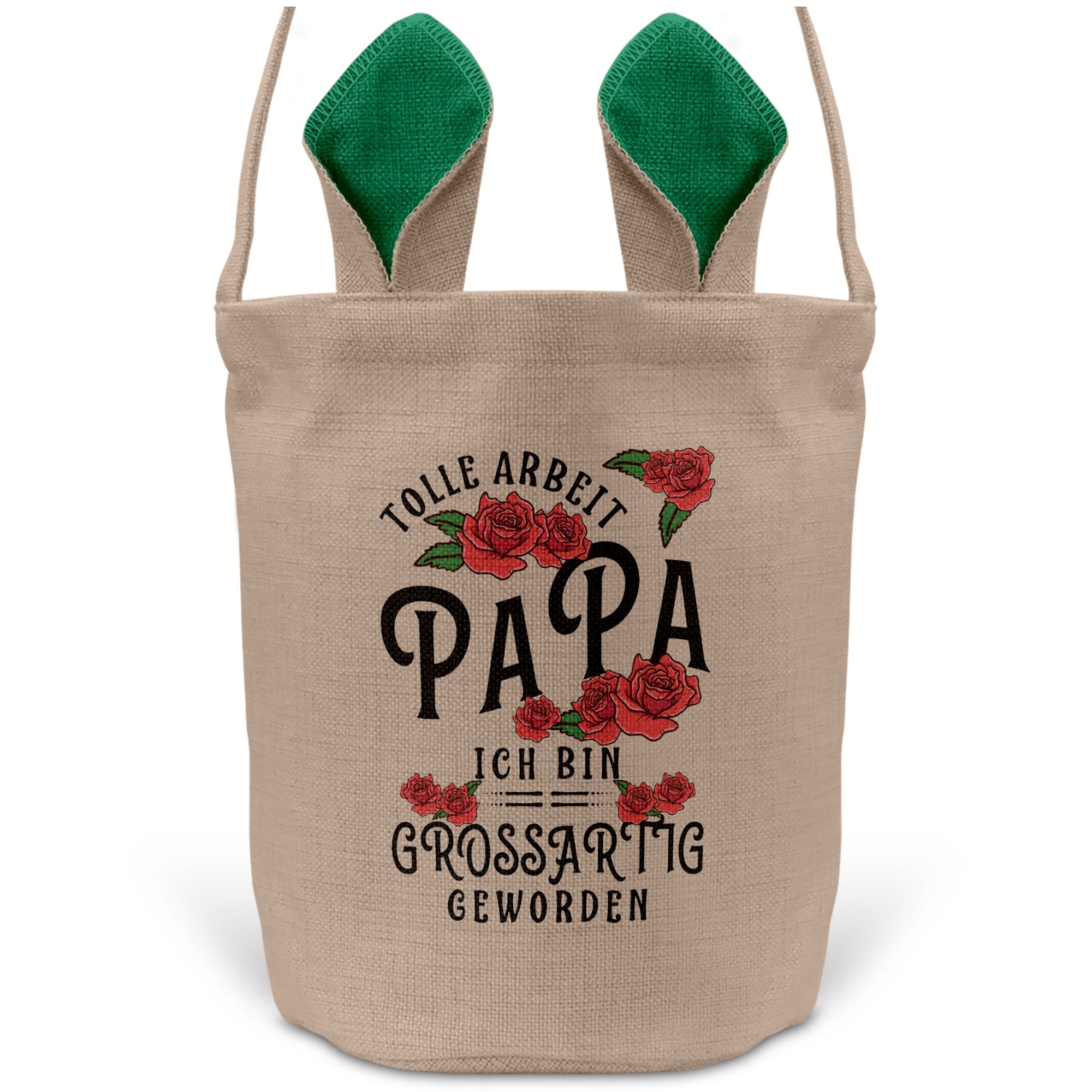 22Feels® Papa Osterkorb Vater mit Henkel Ostergeschenk Tragetasche Ostern Deko Osternest Körbchen Hasenohren (Beige/Grün)-Ostern Tragetasche-22Feels