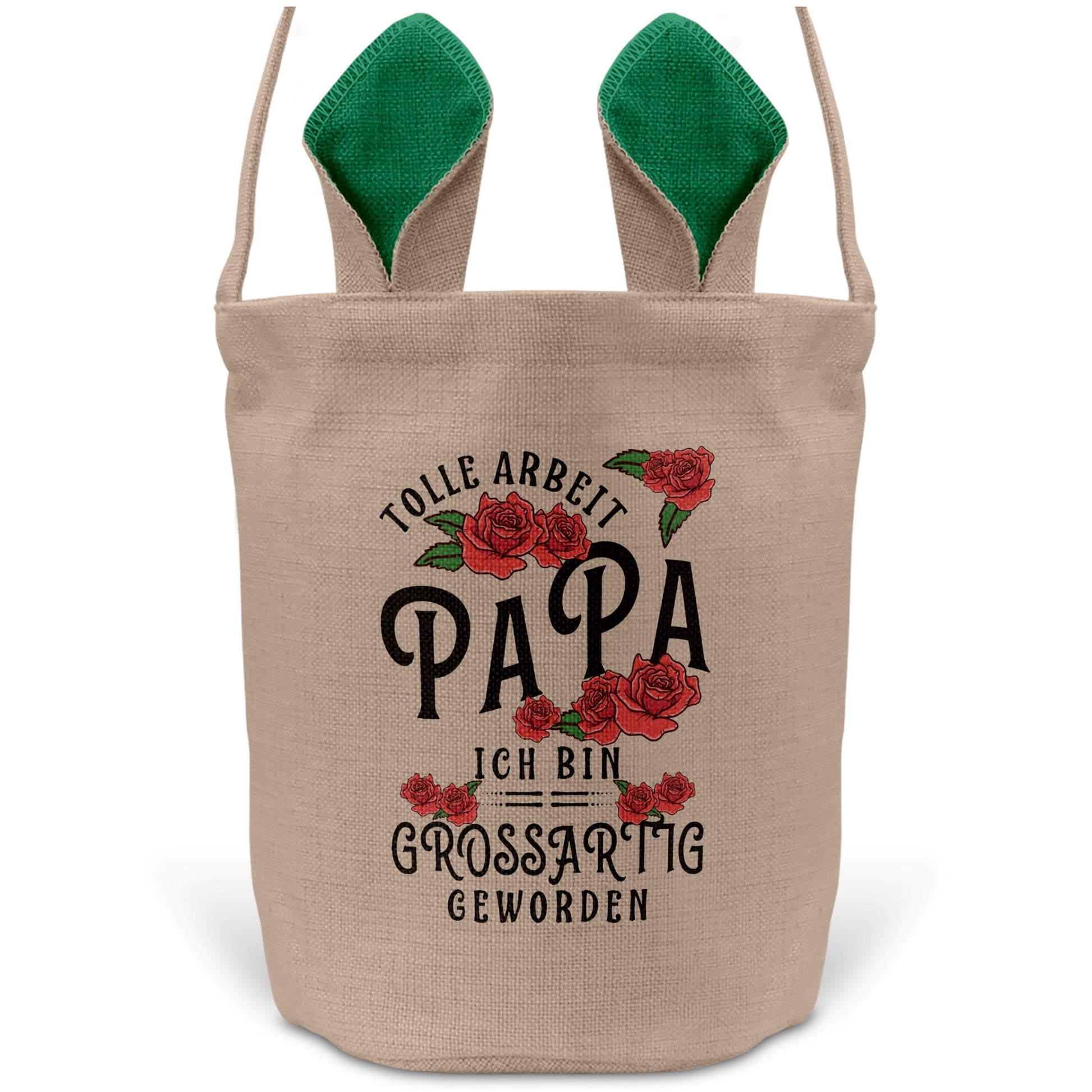 22Feels® Papa Osterkorb Vater mit Henkel Ostergeschenk Tragetasche Ostern Deko Osternest Körbchen Hasenohren (Beige/Grün)-Ostern Tragetasche-22Feels
