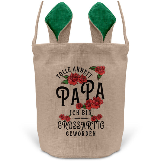 22Feels® Papa Osterkorb Vater mit Henkel Ostergeschenk Tragetasche Ostern Deko Osternest Körbchen Hasenohren (Beige/Grün)-Ostern Tragetasche-22Feels