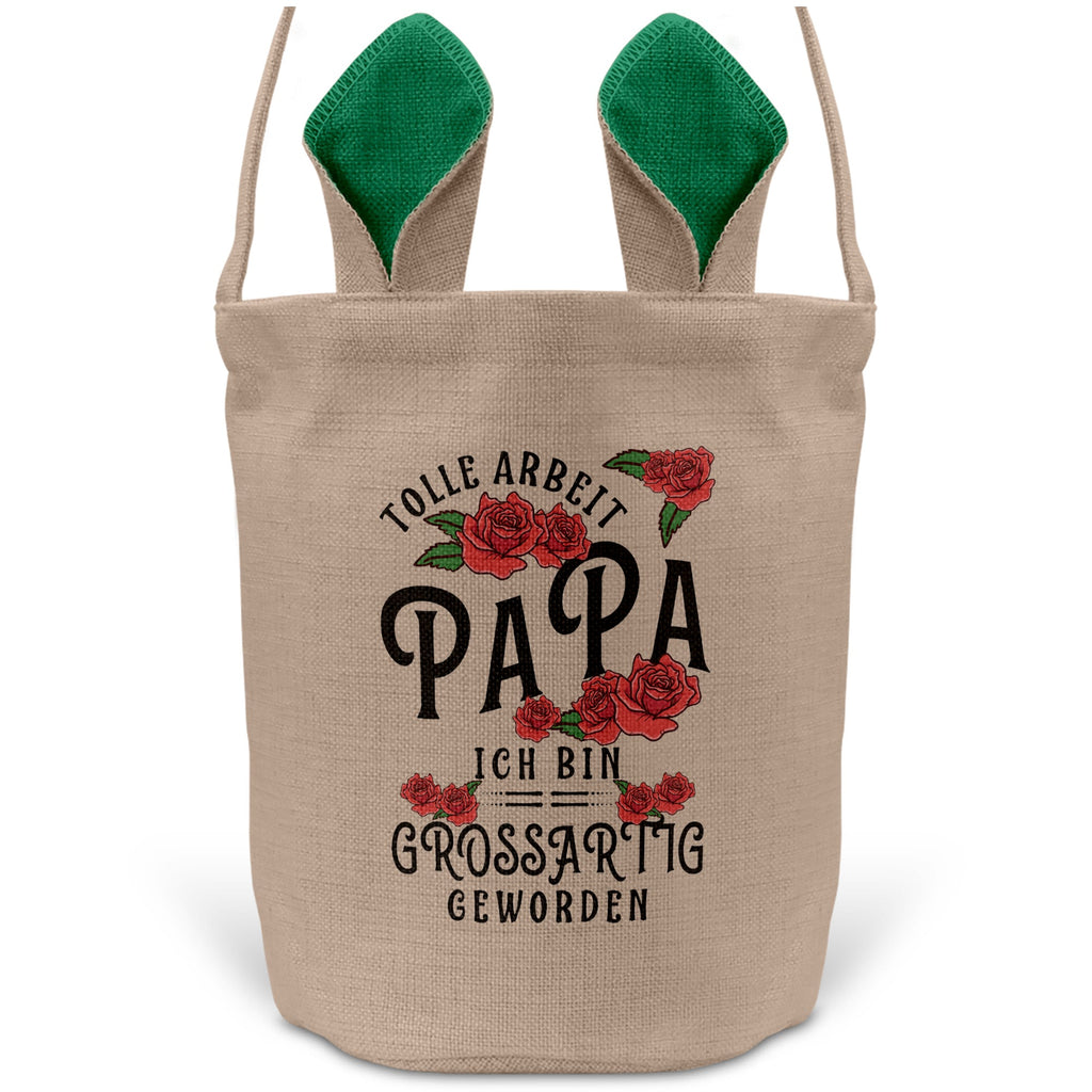 22Feels® Papa Osterkorb Vater mit Henkel Ostergeschenk Tragetasche Ostern Deko Osternest Körbchen Hasenohren (Beige/Grün)-Ostern Tragetasche-22Feels