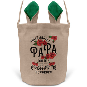 22Feels® Papa Osterkorb Vater mit Henkel Ostergeschenk Tragetasche Ostern Deko Osternest Körbchen Hasenohren (Beige/Grün)-Ostern Tragetasche-22Feels