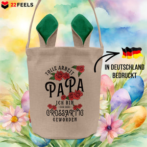 22Feels® Papa Osterkorb Vater mit Henkel Ostergeschenk Tragetasche Ostern Deko Osternest Körbchen Hasenohren (Beige/Grün)-Ostern Tragetasche-22Feels