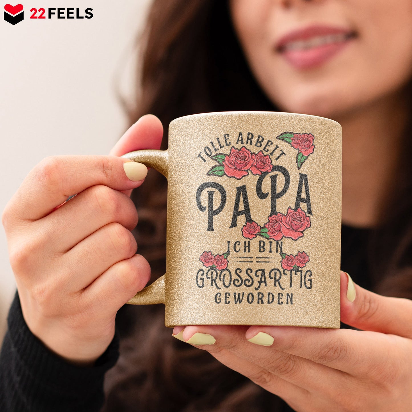 22Feels® Papa Geschenk - Glitzertasse mit Spruch (Gold, 320ml)-Glitzertasse Gold 320ml-22Feels