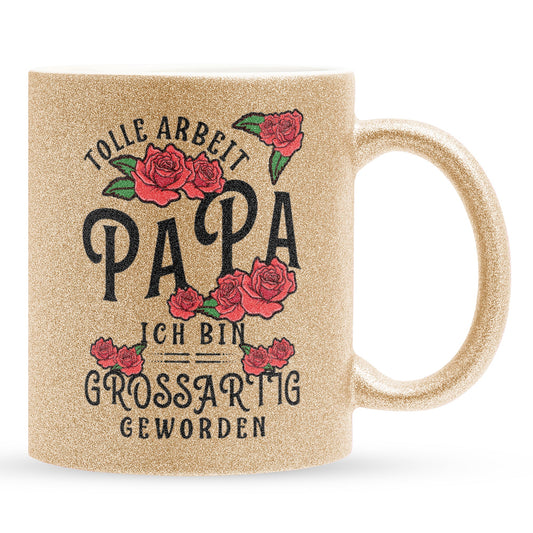 22Feels® Papa Geschenk - Glitzertasse mit Spruch (Gold, 320ml)-Glitzertasse Gold 320ml-22Feels