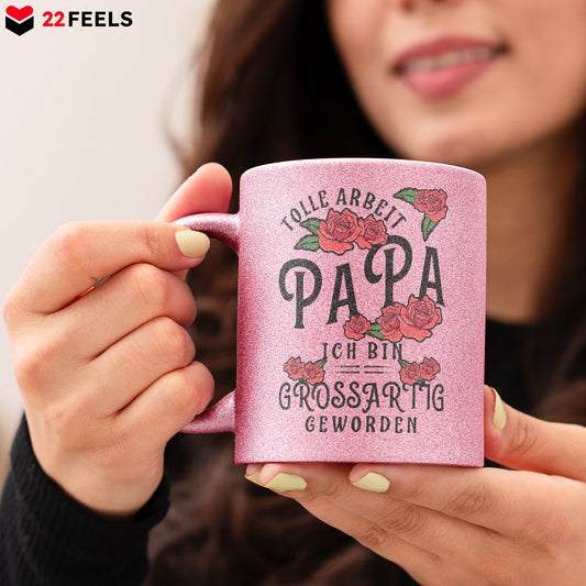 22Feels® Papa Geschenk - Glitzertasse mit Spruch (Pink, 320ml)-Glitzertasse Pink 320ml-22Feels