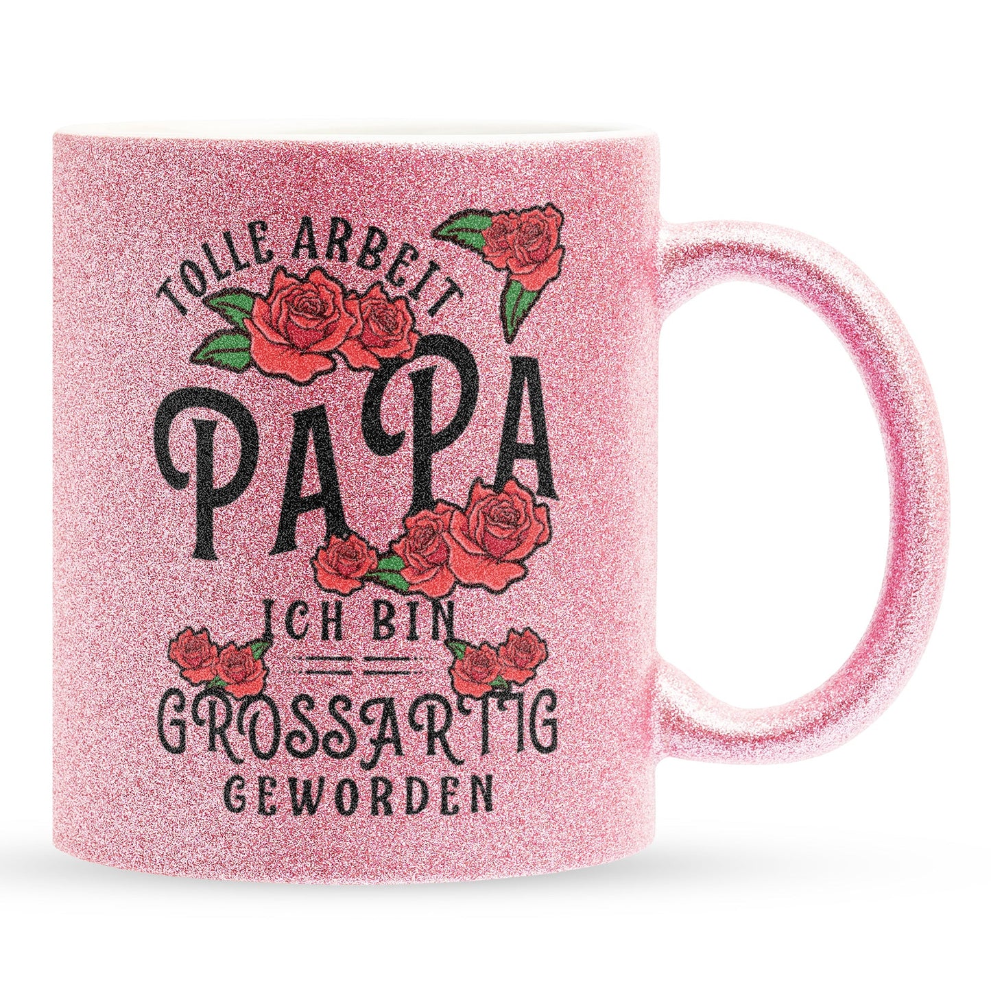 22Feels® Papa Geschenk - Glitzertasse mit Spruch (Pink, 320ml)-Glitzertasse Pink 320ml-22Feels