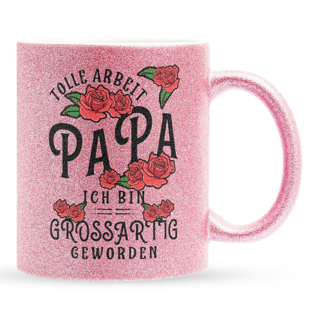 22Feels® Papa Geschenk - Glitzertasse mit Spruch (Pink, 320ml)-Glitzertasse Pink 320ml-22Feels