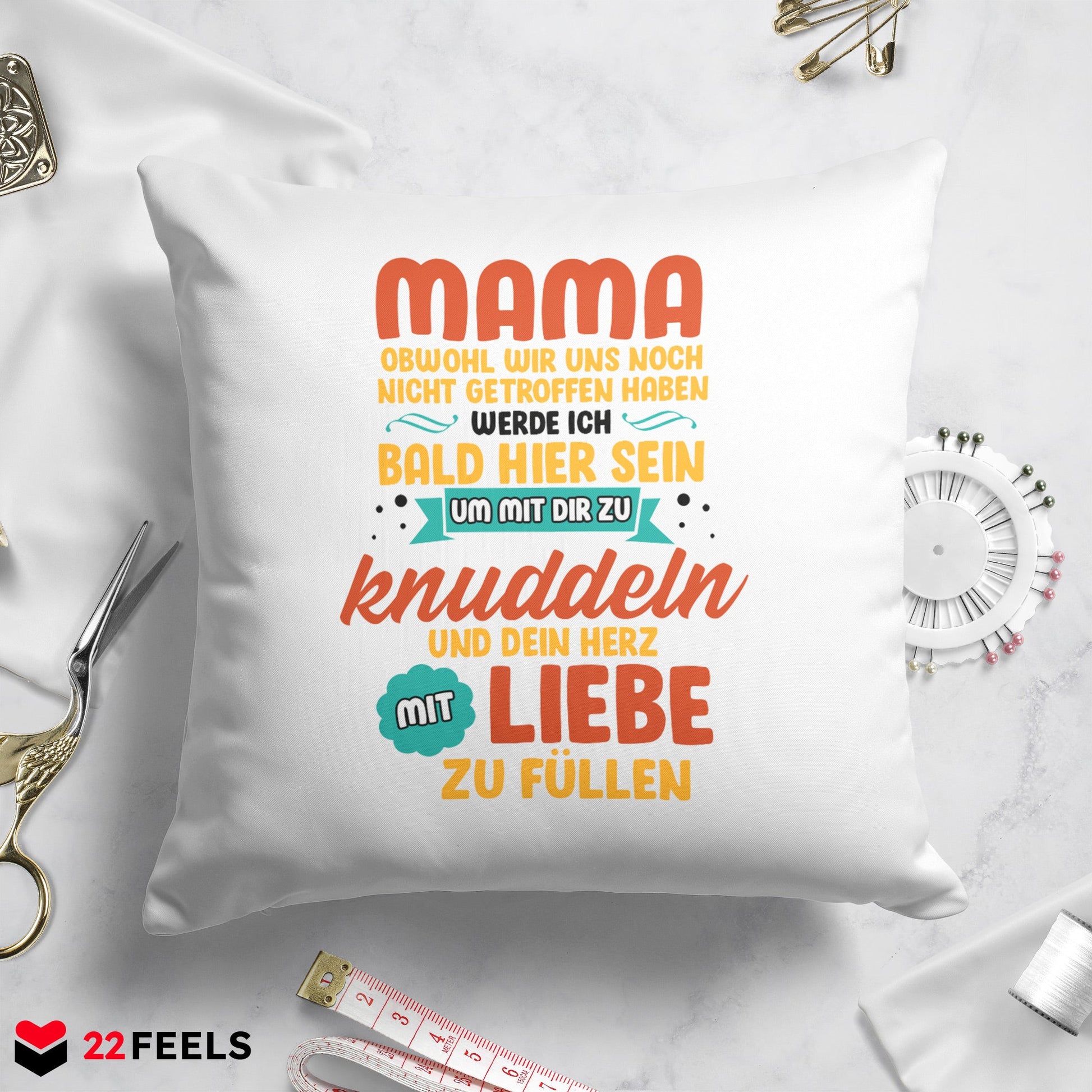 22Feels® Frauen Schwangerschaft Geschenk für werdende Mamas - Kissen mit Spruch (Weiss 40x40cm)-Kissen Weiss 40x40-22Feels